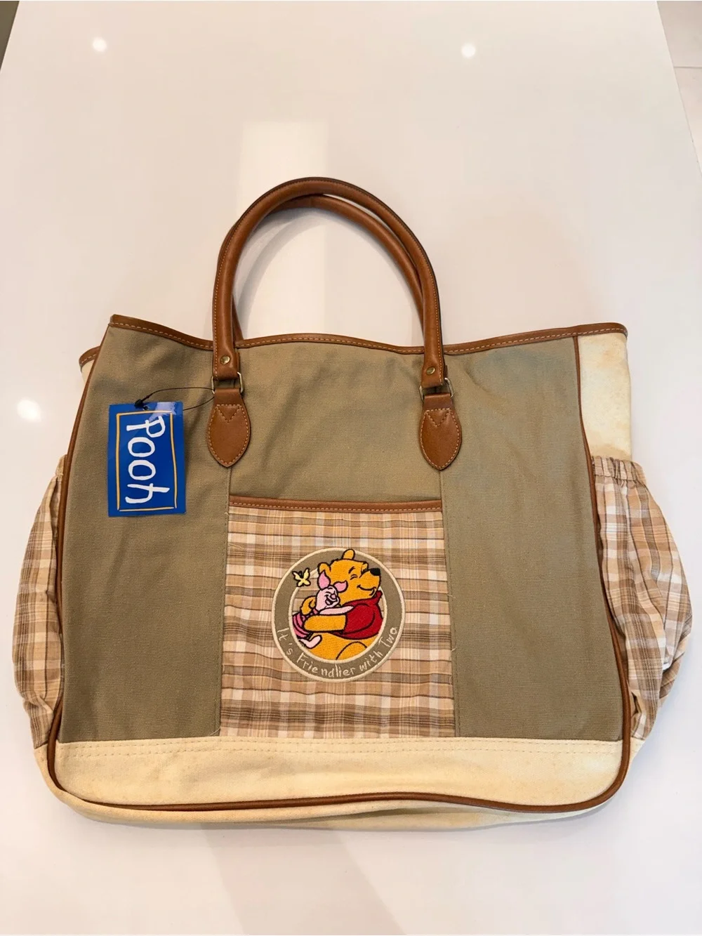 Disney RARE Winnie The Pooh Baby Diaper Bag Canvas Tote Large AS IS Stained